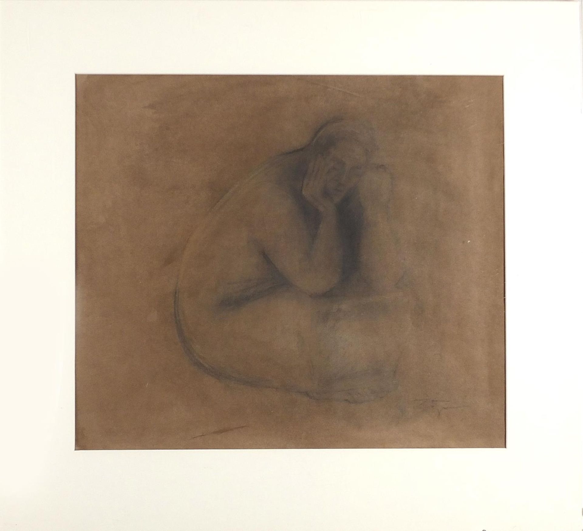 Francisco Zuniga - Nude study, pencil, mounted and housed in a Perspex case, 56cm x 49cm excluding - Image 2 of 4