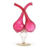 Victorian cranberry and clear glass oil and vinegar bottle vase, 25.5cm high :For Further