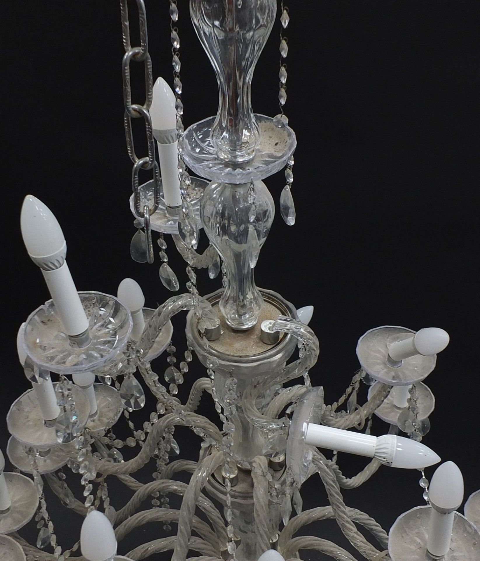 Large glass three tier chandelier with twenty one branches, approximately 110cm high x 90cm in - Image 2 of 4