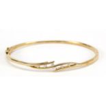 9ct gold diamond hinged bangle, 6.5cm wide, 8.3g :For Further Condition Reports Please Visit Our