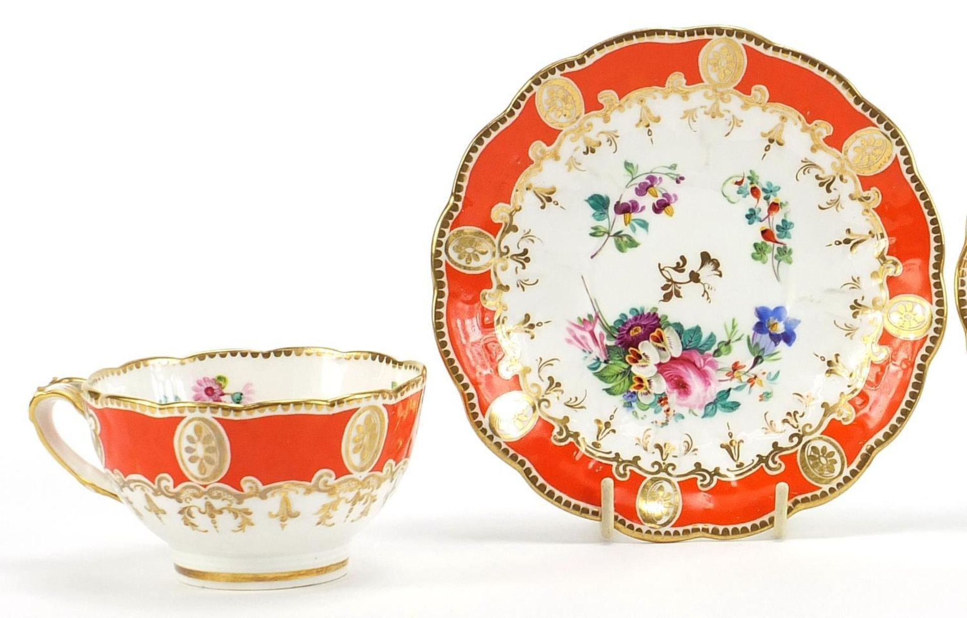 Pair of 19th century porcelain cups and saucers finely hand painted with flowers, numbered 1743, - Bild 2 aus 7