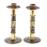 Pair of Arts & Crafts design brass candlesticks, each 17cm high :For Further Condition Reports