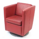 Contemporary red leather armchair with swivel base, 85cm high :For Further Condition Reports