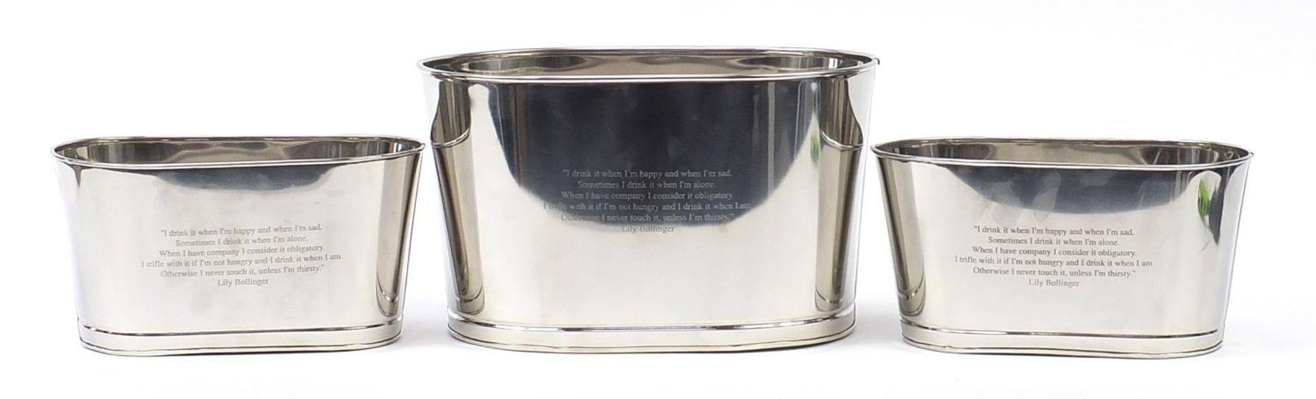 Three Champagne ice buckets with Napoleon Bonaparte and Lily Bollinger mottos, the largest 26cm H - Image 4 of 5