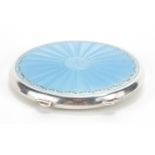 Joseph Gloster Ltd, unmarked silver and guilloche enamel compact, 6.8cm in diameter, 66.5g :For