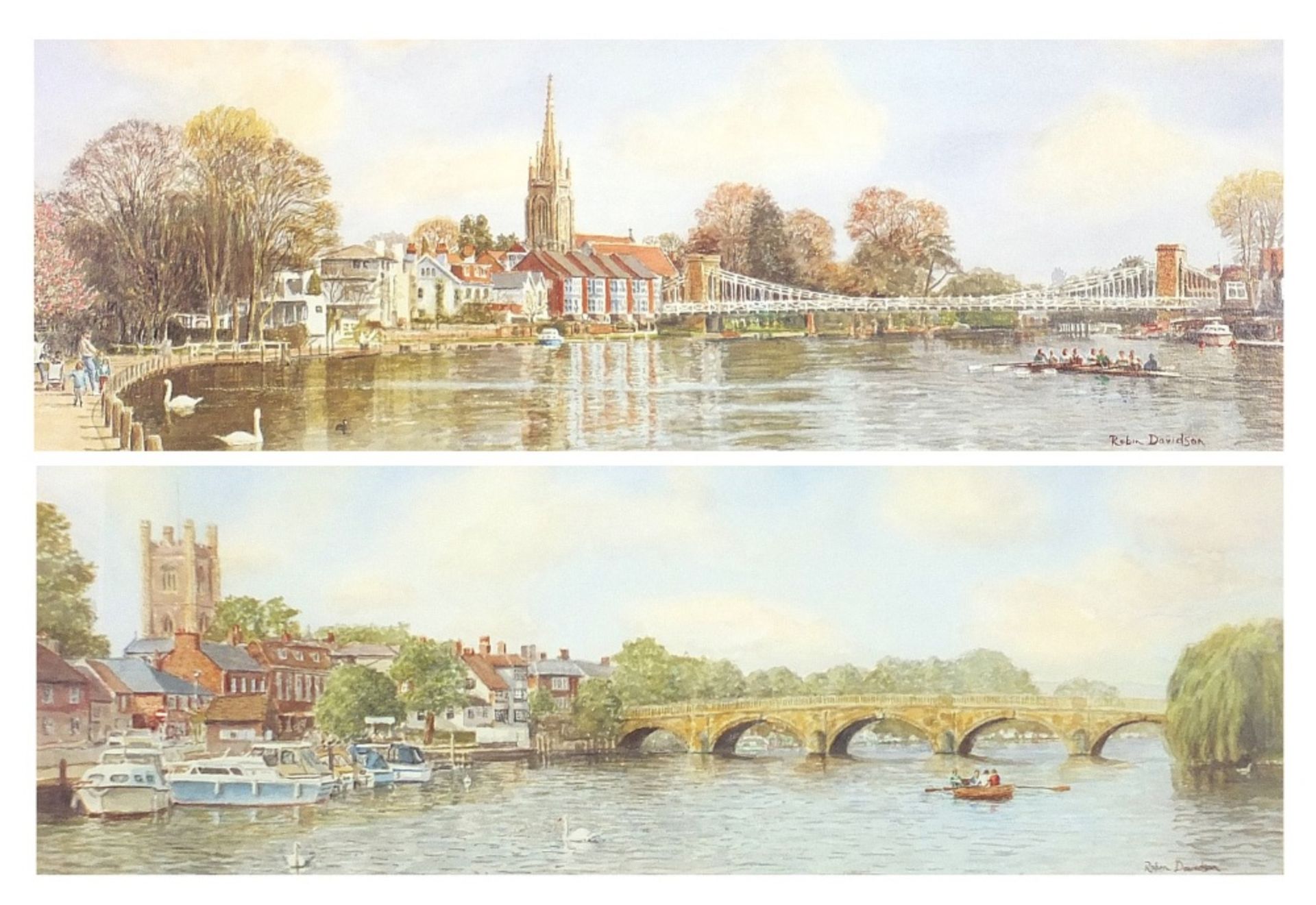 Robin Davidson - Marlow and Henley on Thames, prints, mounted and framed, one glazed, each 65cm x