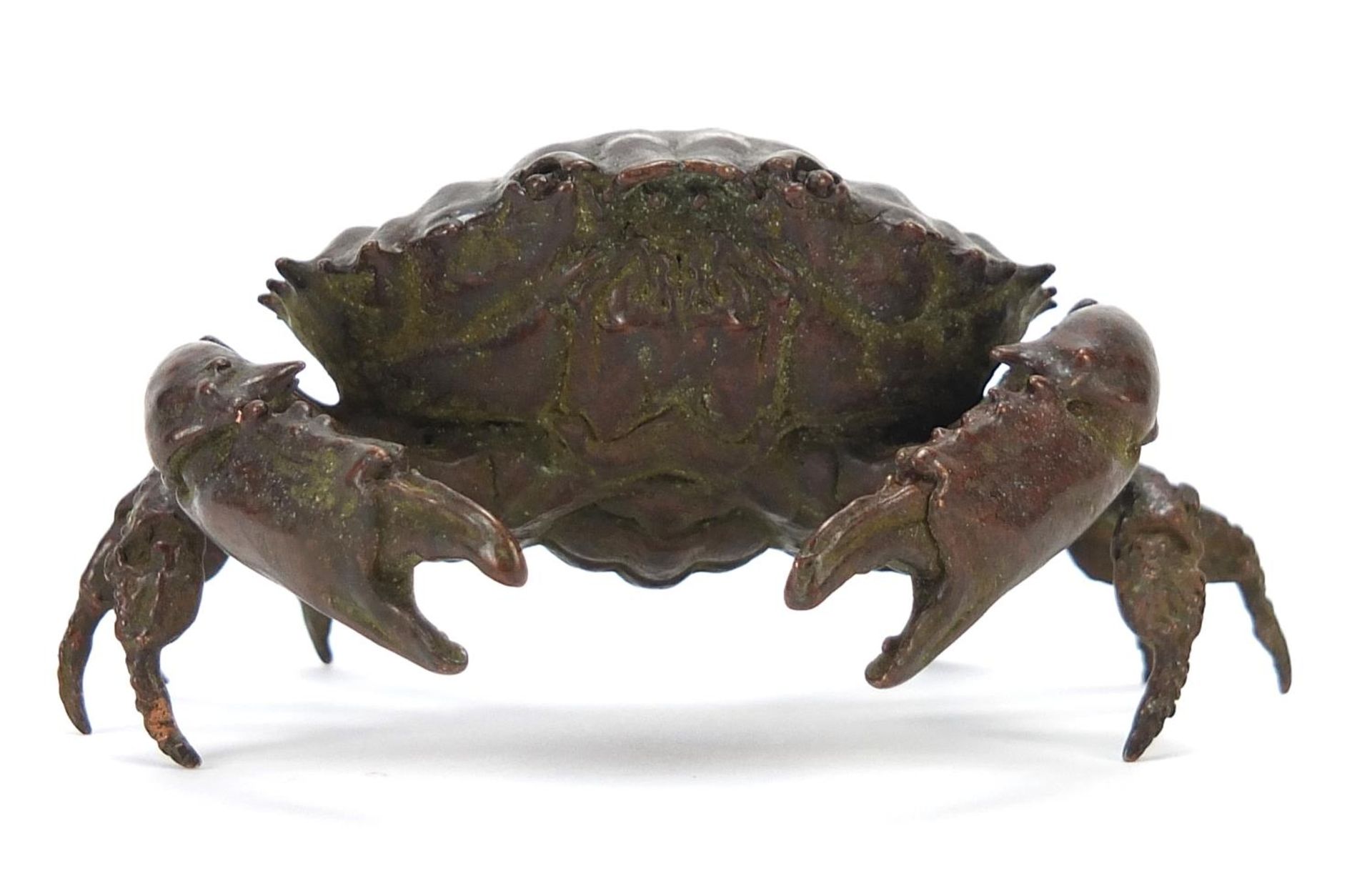 Large Japanese patinated bronze crab, 8cm wide :For Further Condition Reports Please Visit Our - Image 2 of 7