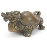 Chinese patinated bronze mythical animal, 21cm in length :For Further Condition Reports Please Visit