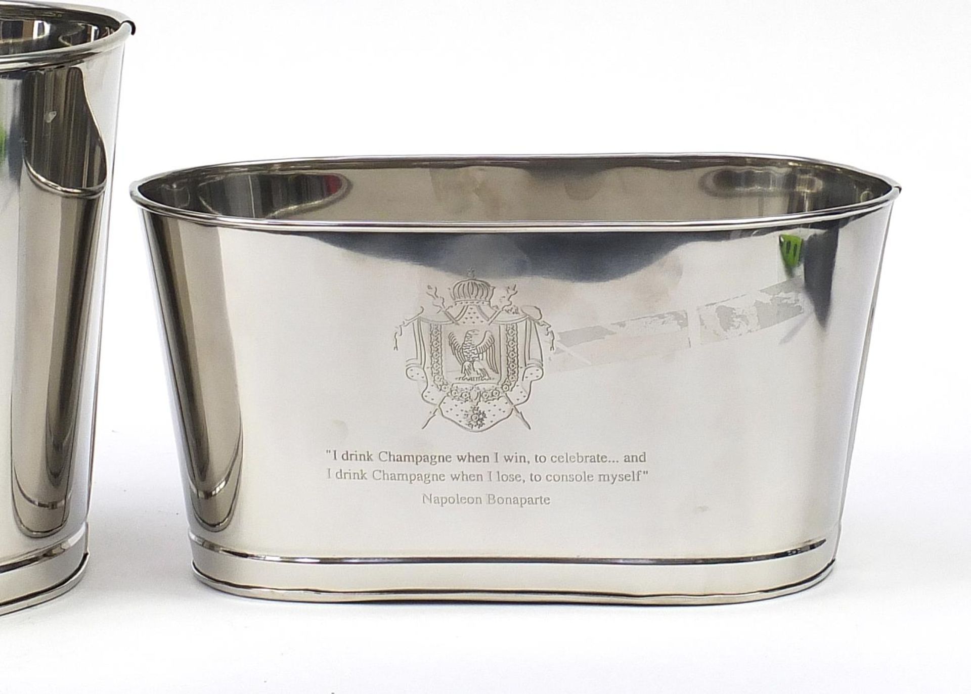 Three Champagne ice buckets with Napoleon Bonaparte and Lily Bollinger mottos, the largest 26cm H - Image 3 of 5