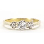 18ct gold and platinum diamond trilogy ring, size M, 2.1g :For Further Condition Reports Please