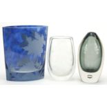 Three Scandinavian glass vases including a blue Swedish example by Steninge Slott, the largest 20.