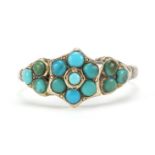 Antique unmarked gold turquoise cluster ring, size L, 2.0g :For Further Condition Reports Please