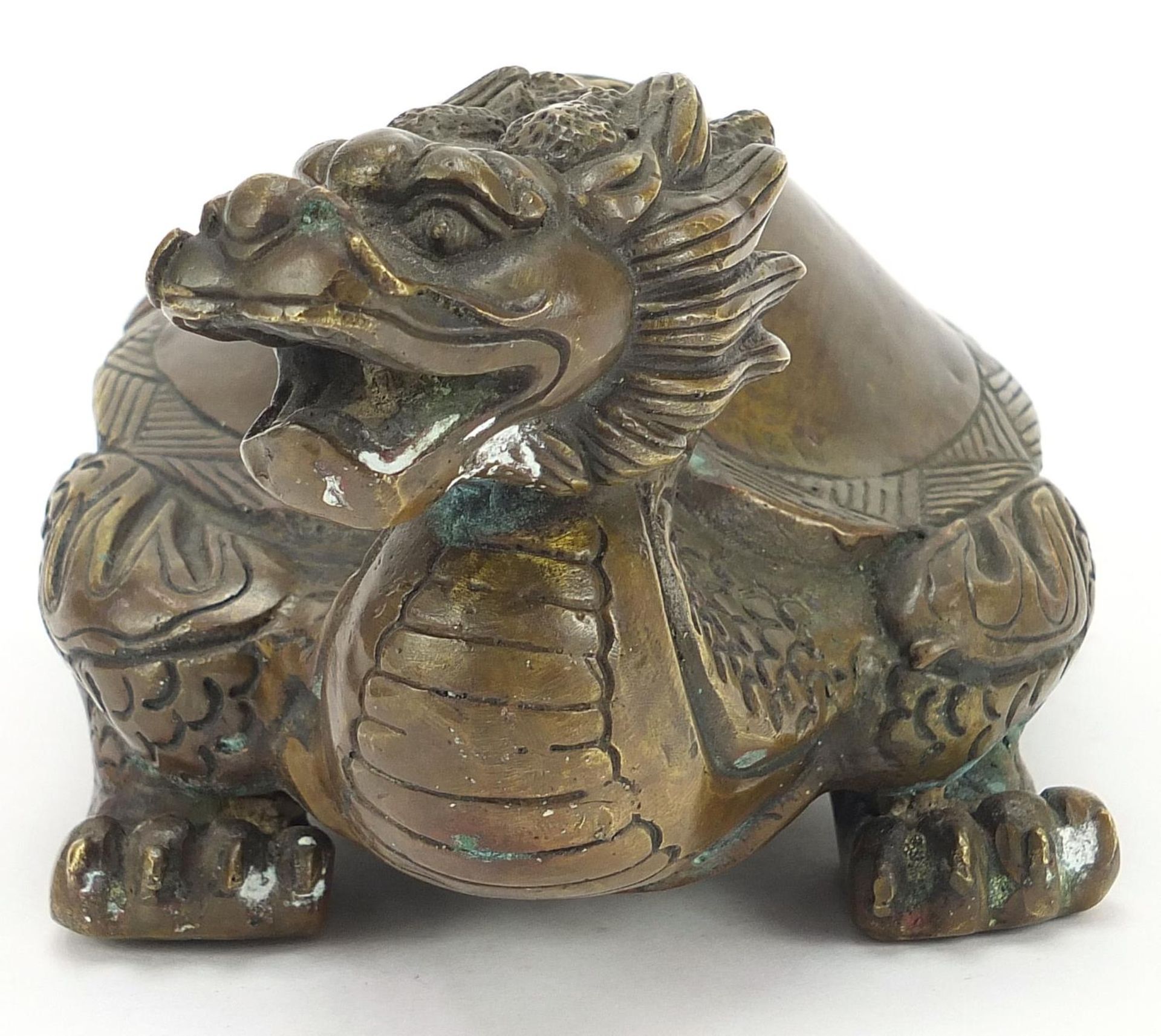 Chinese patinated bronze mythical animal, 21cm in length :For Further Condition Reports Please Visit - Image 2 of 8