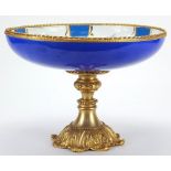 Large Italian classical gilt metal and porcelain pedestal centrepiece decorated with flowers, 25cm