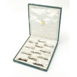 Gallia, set of twelve French Art Deco silver plated knife rests in the form of animals, housed in