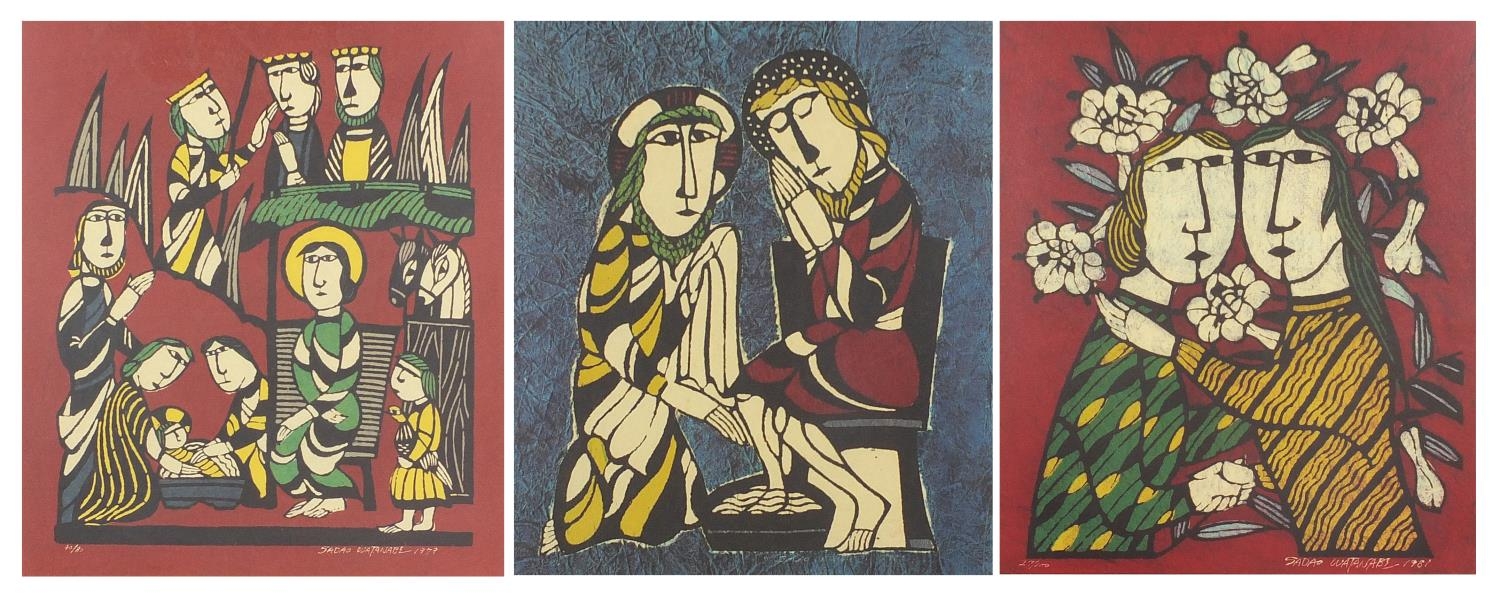 Sadao Watanabe - The Visitation, The Nativity and Christ Washing Peter's Feet, three Japanese