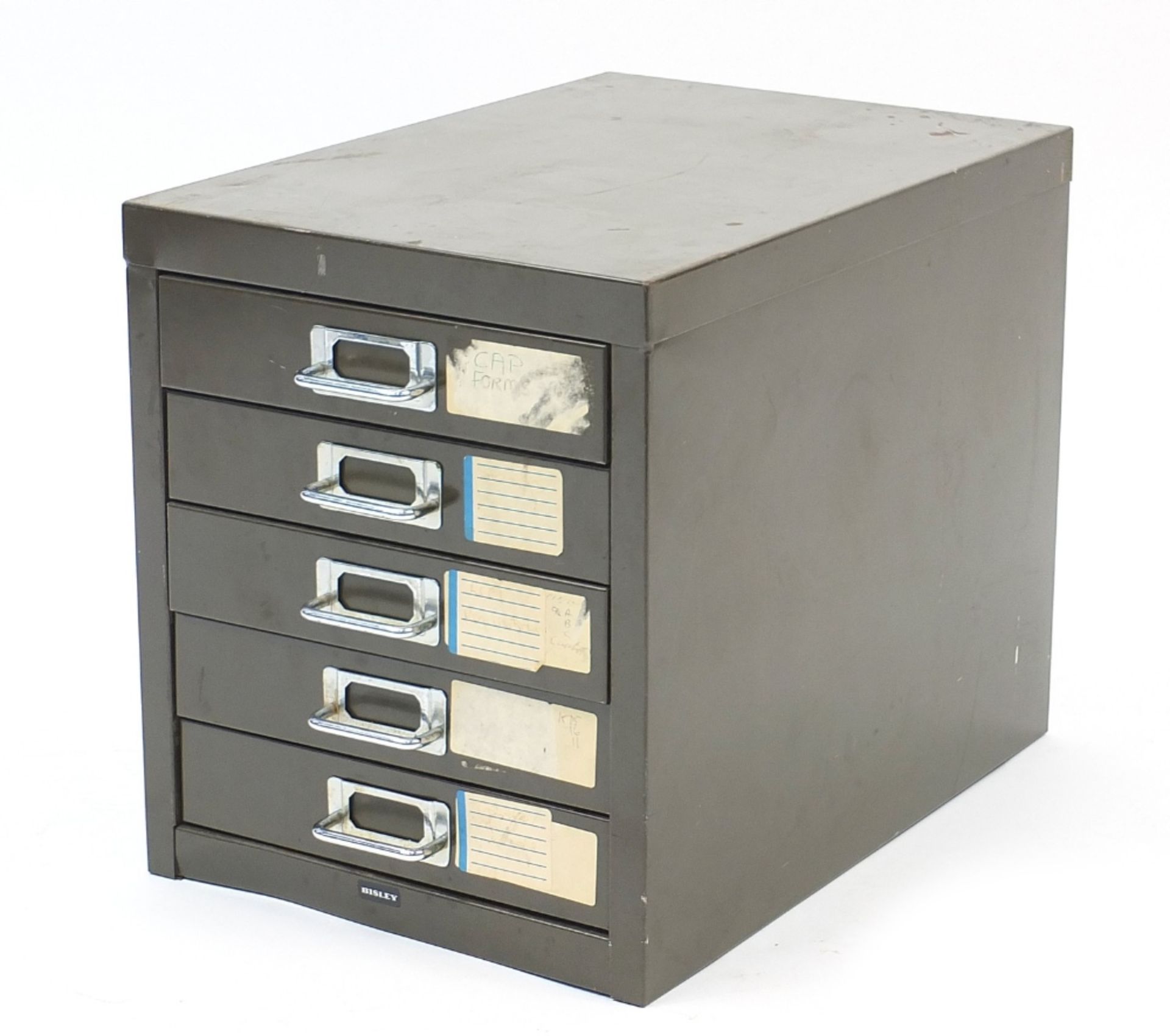 Vintage metal five drawer filing cabinet, 32.5cm H x 28cm W x 41cm D :For Further Condition