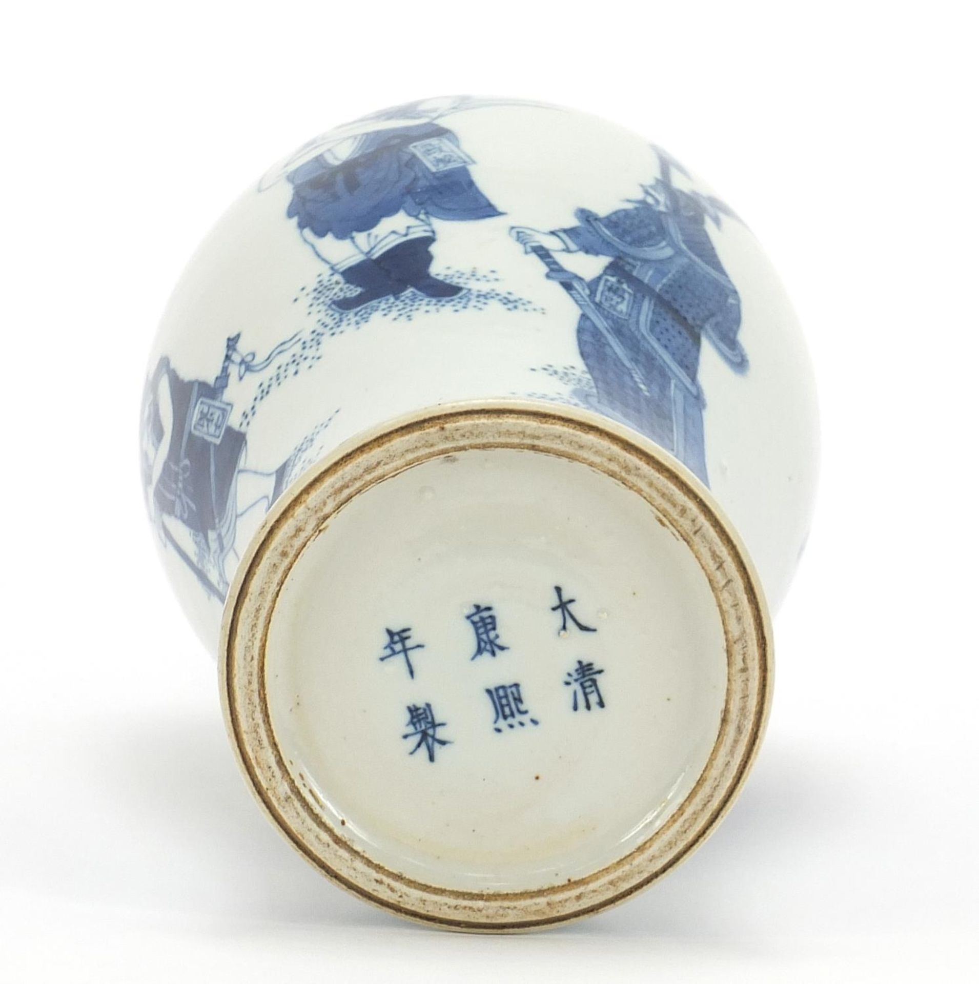 Chinese blue and white porcelain baluster vase hand painted with figures and two tigers, six - Bild 6 aus 8