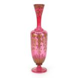 19th century cranberry glass vase gilded with flowers, 35cm high :For Further Condition Reports