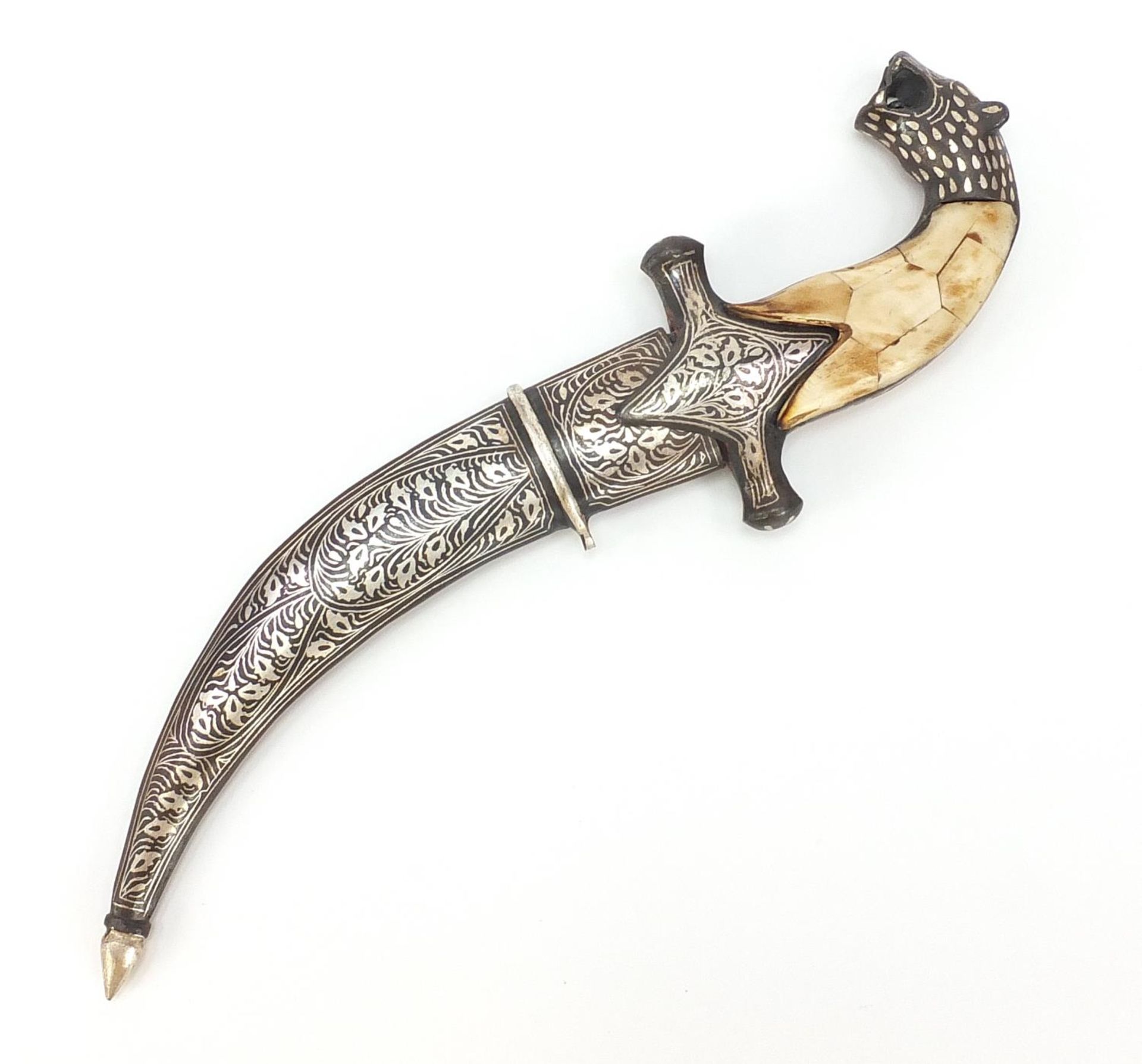 Indian Bidri ware dagger with bone handle, 30cm in length :For Further Condition Reports Please