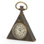 Masonic interest triangular pocket watch, 6.5cm high :For Further Condition Reports Please Visit Our
