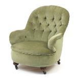 Victorian bedroom chair with green button upholstery, 80.5cm high :For Further Condition Reports