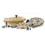 Vintage Star Wars toys including a Millennium Falcon and a Rebel Transport :For Further Condition