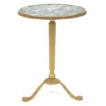 French style circular giltwood tripod table with faux marble top, 50.5cm high x 37.5cm in