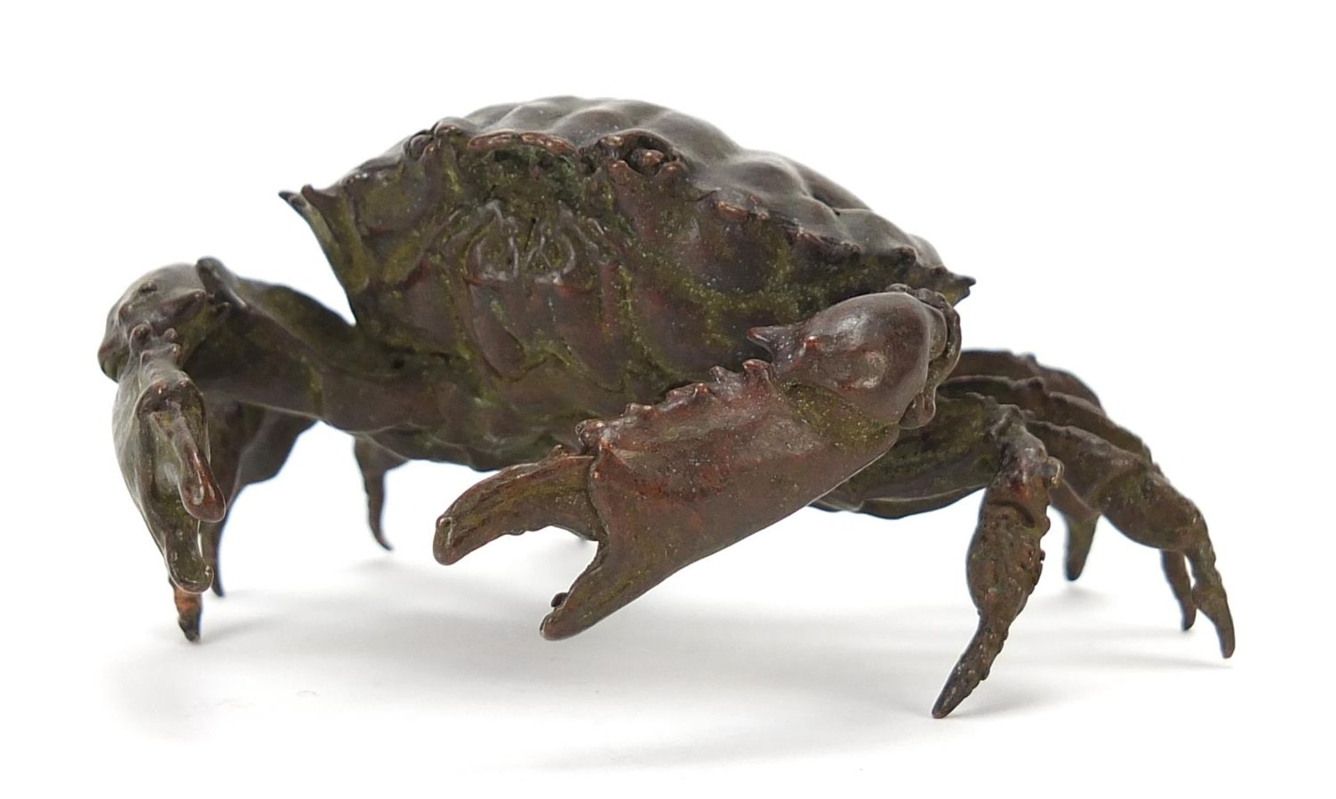 Large Japanese patinated bronze crab, 8cm wide :For Further Condition Reports Please Visit Our