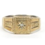 9ct gold and silver diamond signet ring, size Y, 8.3g :For Further Condition Reports Please Visit