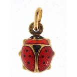 9ct gold and enamel ladybug charm, 1.4cm in length, 0.8g :For Further Condition Reports Please Visit