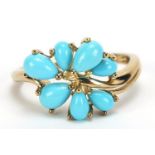 9ct gold turquoise cluster ring, size R, 3.0g :For Further Condition Reports Please Visit Our