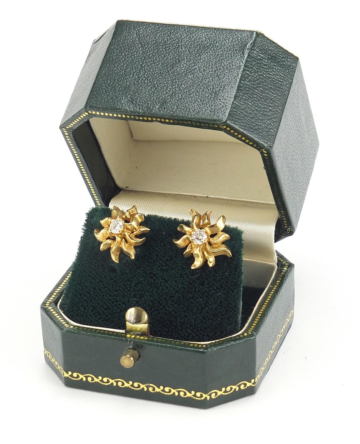 John Donald, pair of Modernist 18ct gold diamond solitaire stud earrings housed in a John Donald - Image 3 of 4