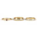 9ct gold diamond and garnet engagement, half eternity and eternity rings, size L, 3.9g :For