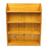 Pine four shelf open bookcase, 114cm H x 92cm W x 21cm D