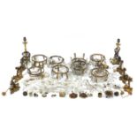 Collection of gilt metal bag chandeliers and fittings with cut glass drops and a pair of Pullman