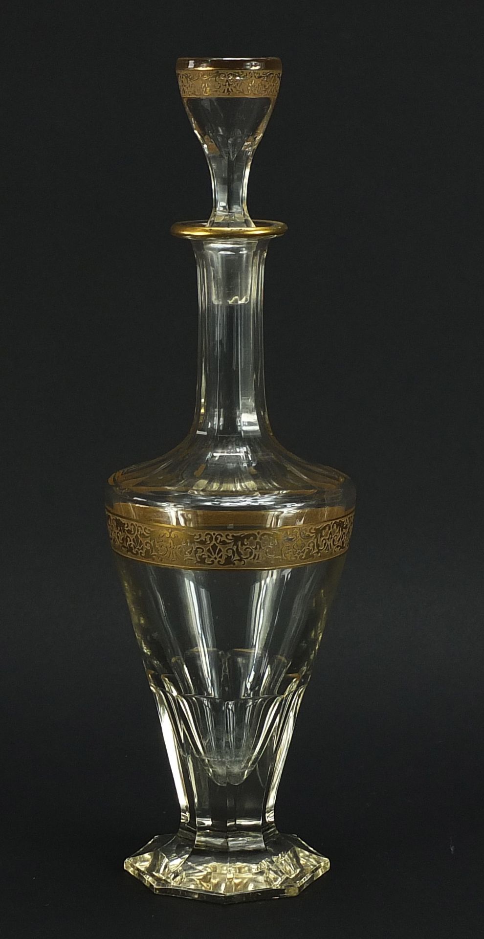 Attributed to Moser, Bohemian glass decanter with gilt foliate bands, 28cm high :For Further - Bild 2 aus 6