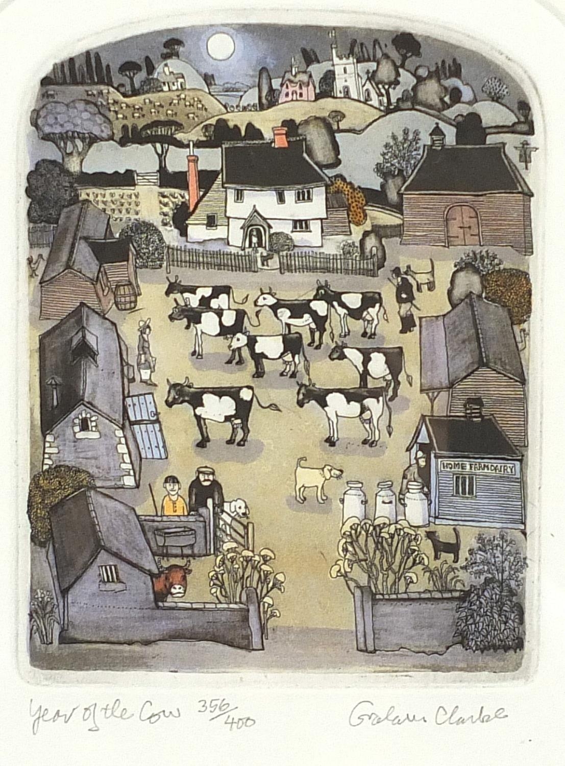 Graham Clarke - Year of the Cow, pencil signed etching in colour, limited edition 356/400,