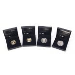 Four silver proof coins with cases and boxes comprising 200th Anniversary of the Battle of