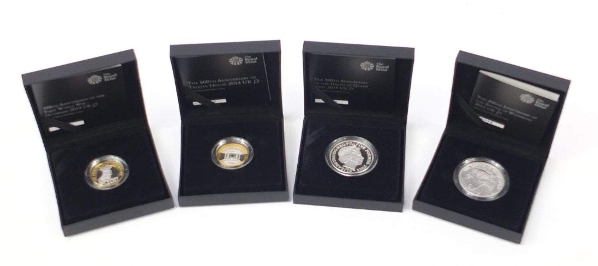 Four silver proof coins with cases and boxes comprising 200th Anniversary of the Battle of