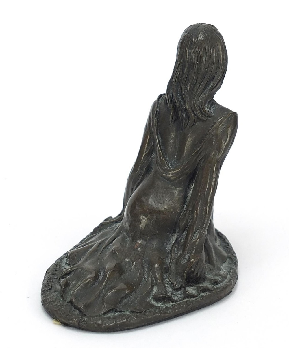Two Art Nouveau style bronzed sculptures including a fairy reclining on a lily pad, the largest 12. - Image 2 of 3