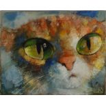 Alexander Surkov - Portrait of a cat, Russian oil on canvas, unframed, 50cm x 40cm :For Further