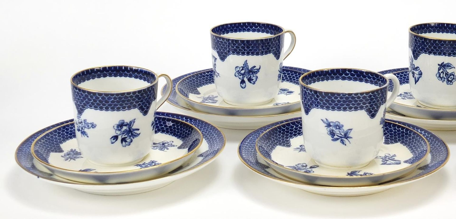 Set of six Coalport blue and white trios decorated with flowers, each cup 6.5cm high :For Further - Image 2 of 4