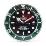 Rolex Submariner design dealer's display wall clock, 34cm in diameter :For Further Condition Reports