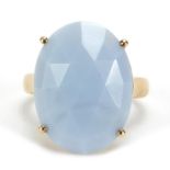 9ct gold facetted light blue stone ring, size N, 4.0g :For Further Condition Reports Please Visit