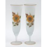 Large pair of frosted glass vases decorated with flowers, each 37.5cm high :For Further Condition