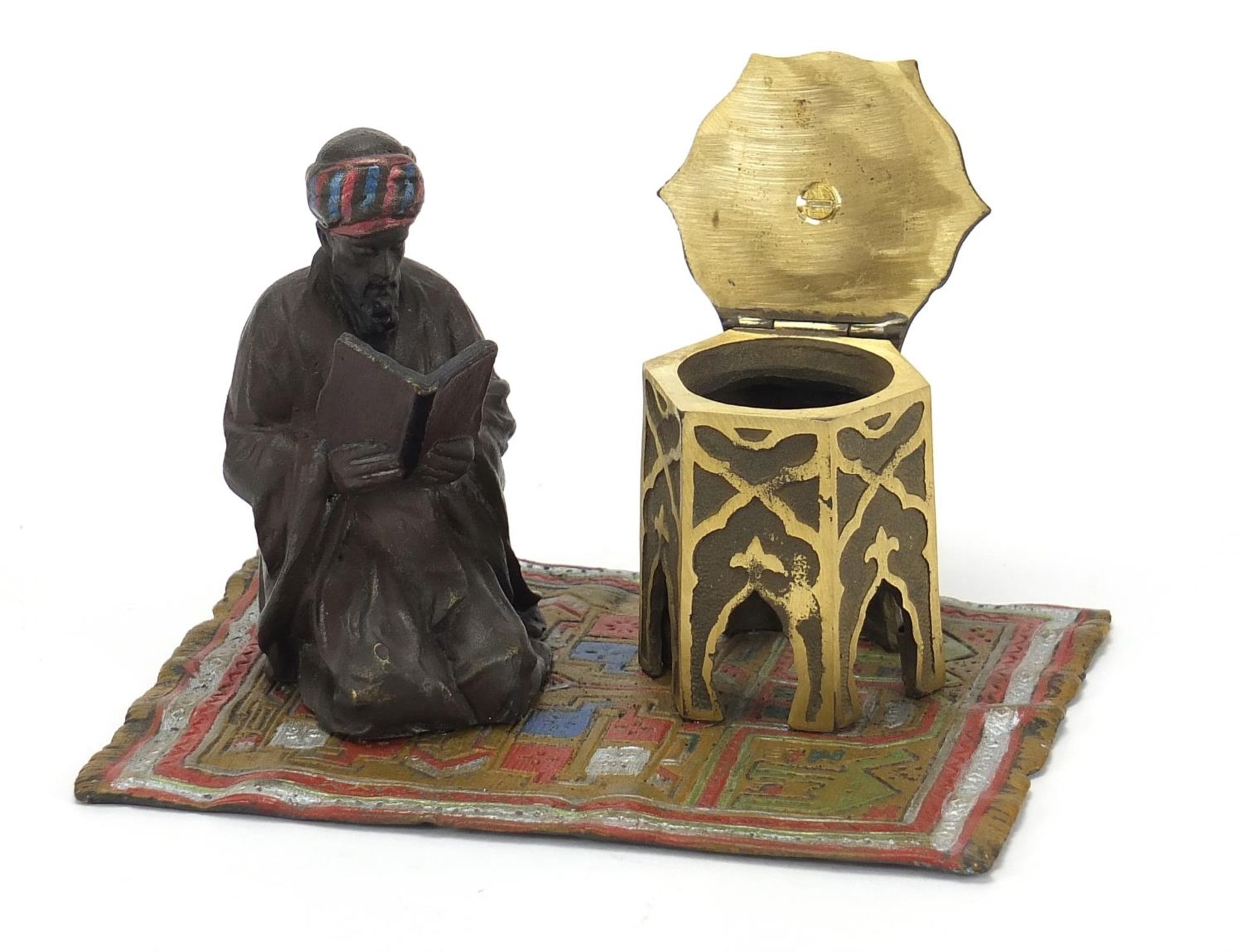 Cold painted bronze of a figure on a carpet in the style of Franz Xaver Bergmann, 14.5cm wide :For - Image 2 of 5