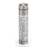 Thai sterling silver Niello work needle case, housed in a fitted box, impressed marks to the base,