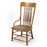 Antique elm stick back chair, 91cm high