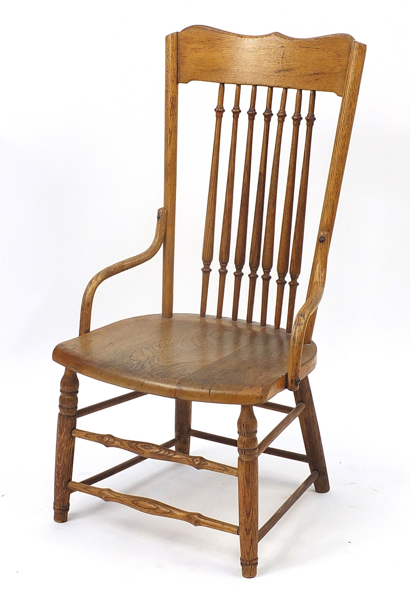 Antique elm stick back chair, 91cm high